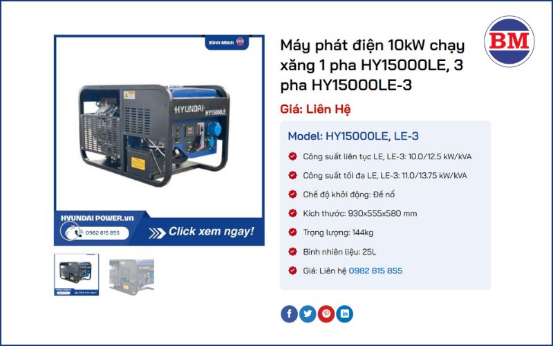 Máy Phát điện 10kw Chạy Xăng