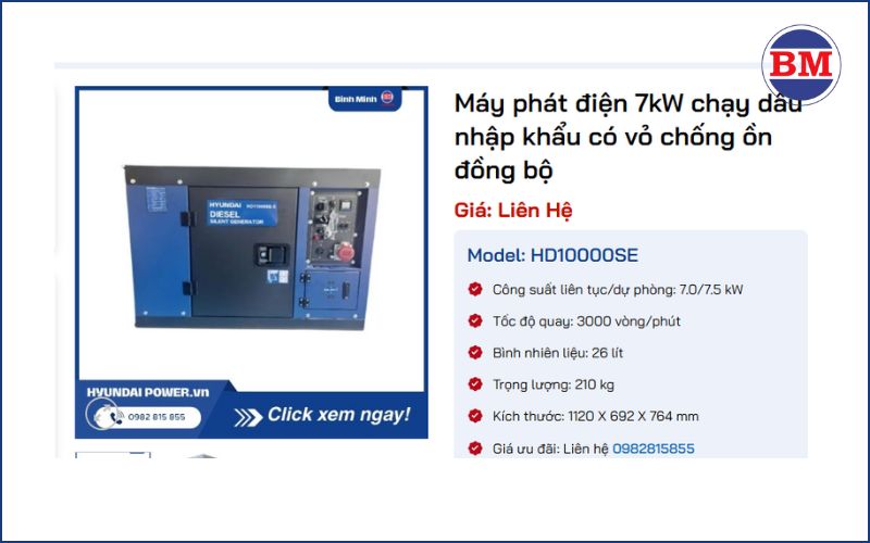 Máy Phát điện 7kw Chạy Dầu Nhập Khẩu Có Vỏ Chống ồn