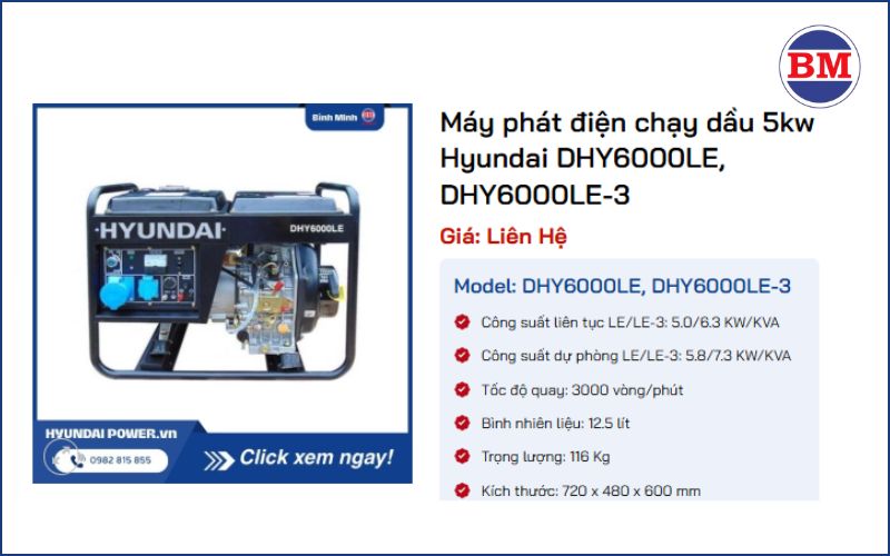 Máy Phát điện Chạy Dầu 5kw Hyundai Dhy6000le, Dhy6000le 3