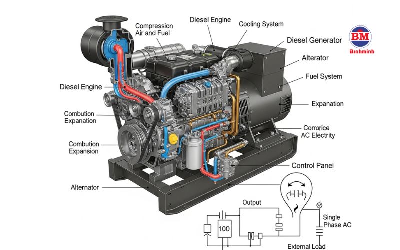 Máy Phát điện 1 Pha Diesel Cấu Tạo Và Nguyên Lý Hoạt động